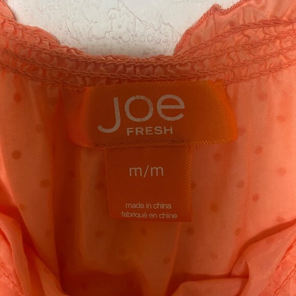 Joe Fresh Cotton Silk Top M Orange Polka Dot 3/4 Sleeve‎ Off-Shoulder - Picture 2 of 13